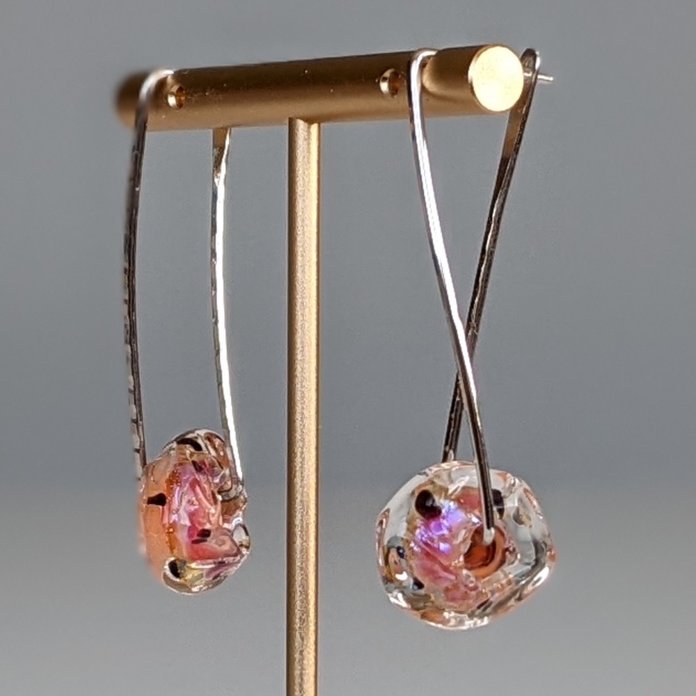 Pink & Black Glass Bead Long Earrings